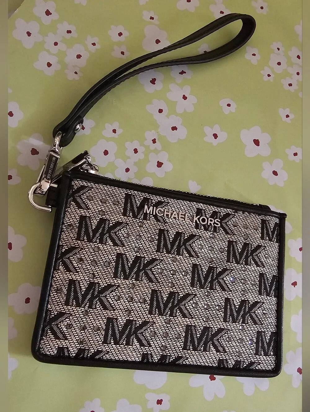 Michael Kors Jet Set Small Coin Purse Blk Monogram With Rhinestones EUC